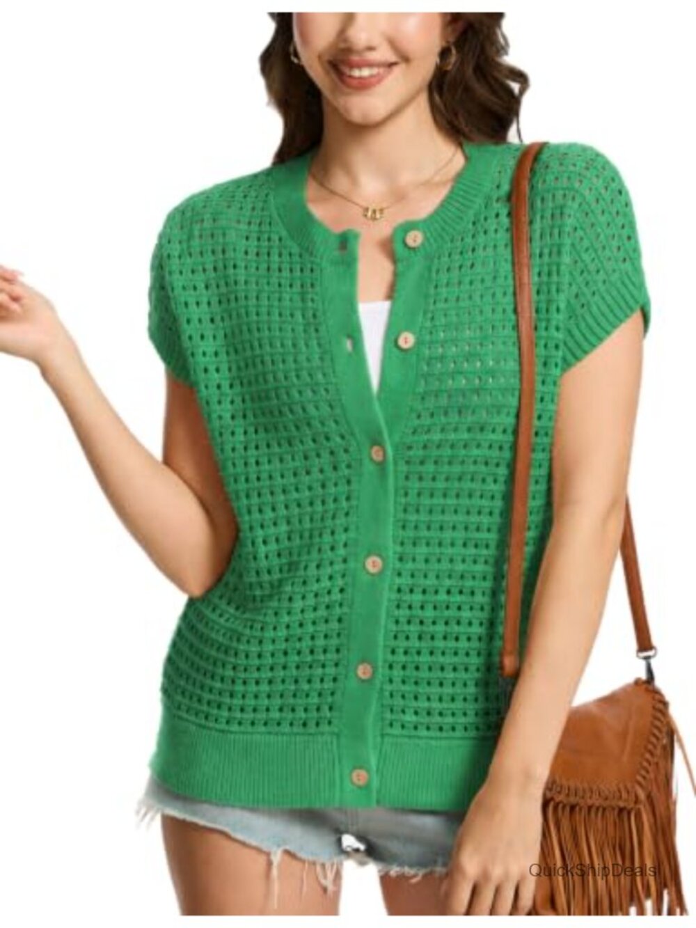 Crochet Sweater Vest Hollow Out Button Down Cardigans